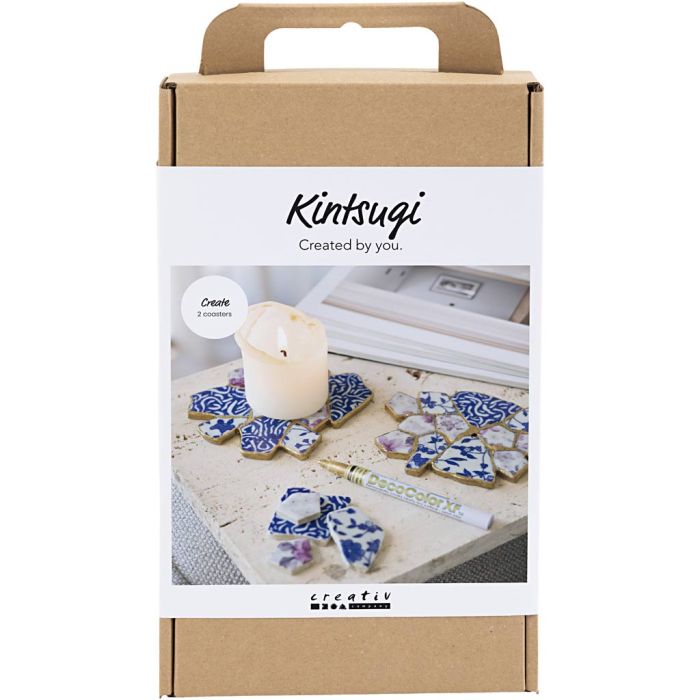 Kit Fai da te Kintsugi, Sottobicchiere, blu, oro, rosso chiaro, bianco, 1 conf.