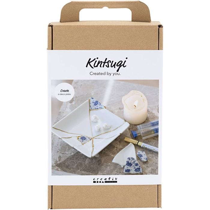 Kit Fai da te Kintsugi, Piatto, blu, oro, bianco, 1 conf.