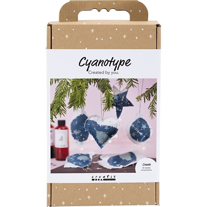 Kit Fai da te Cianotipia, Decorazioni natalizie, blu, argento, 1 conf.