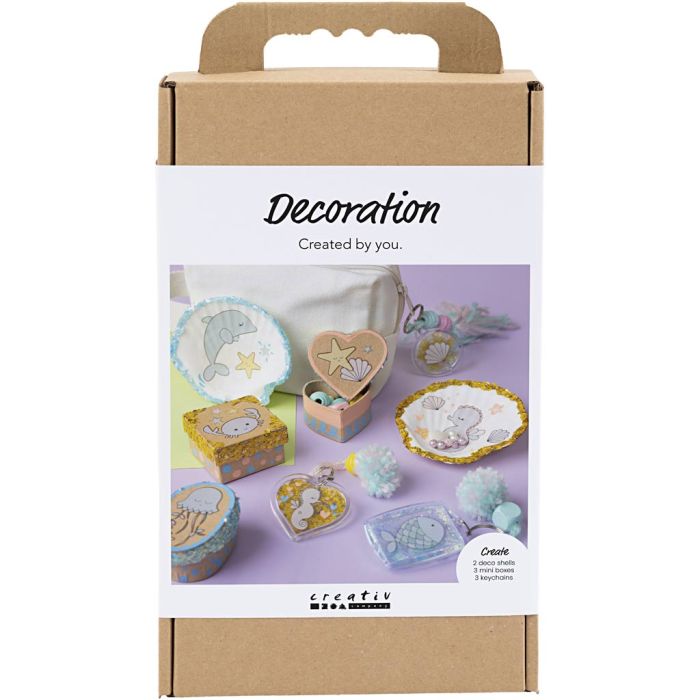 Kit Fai da te Decorazione, Scatole, conchiglie, portachiavi, colori pastello, 1 conf.