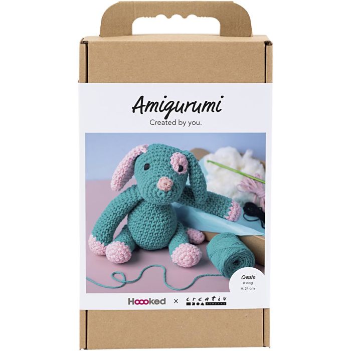 Kit Fai da te Amigurumi, Cagnolino, pastel pink, turchese scuro, 1 conf.