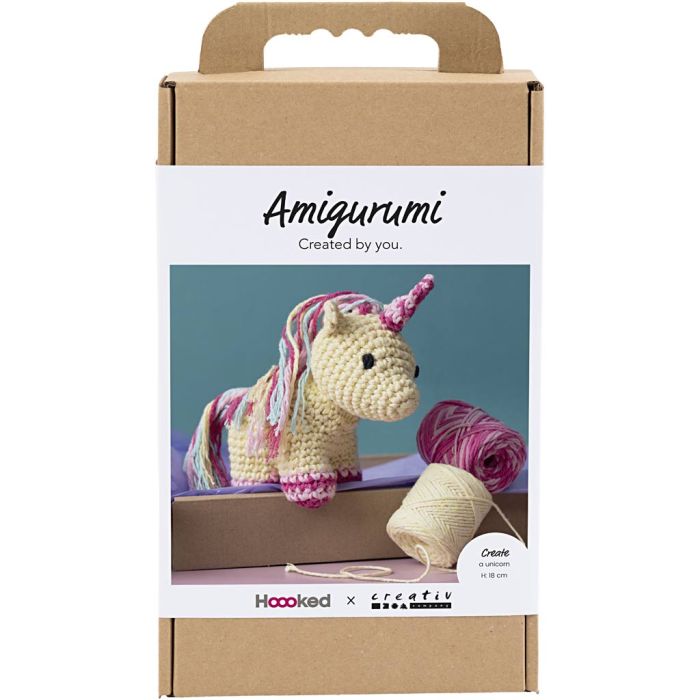 Kit Fai da te Amigurumi, Unicorno, colori arcobaleno, 1 conf.