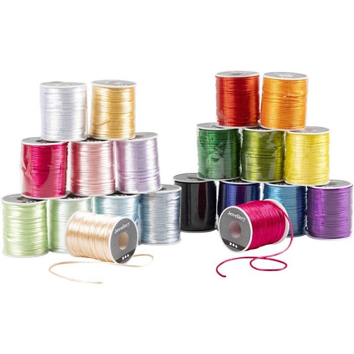 Corda di raso, spess. 2 mm, colori pastello, colori forti, 20x50 m/ 1 conf.