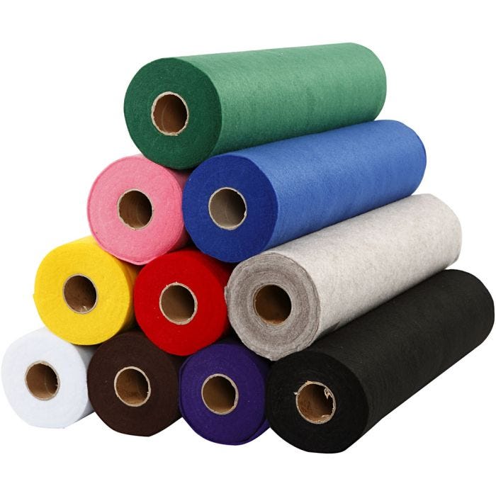 Feltro artigianale, L: 45 cm, spess. 1,5 mm, 180-200 g, 10x5 m/ 1 conf.