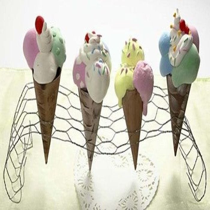 Ice Cream Cones made from Papier-Mâché cones and Silk Clay