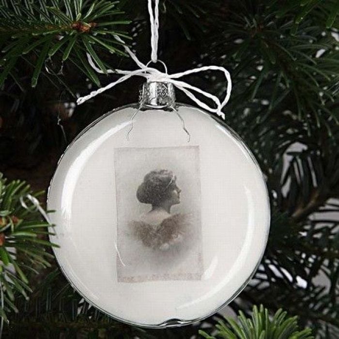 A flat Glass Bauble with Decoupage