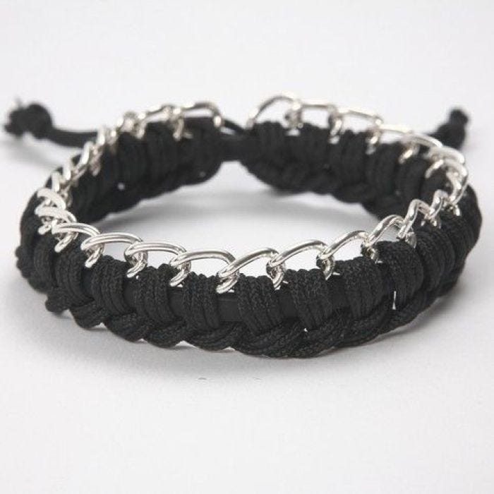 A Silicone Bracelet with Macramé Cord and Jewellery Chain