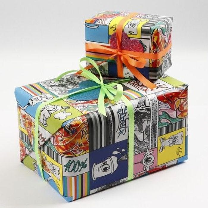 Gift Wrapping using Wrapping Paper with Graffiti