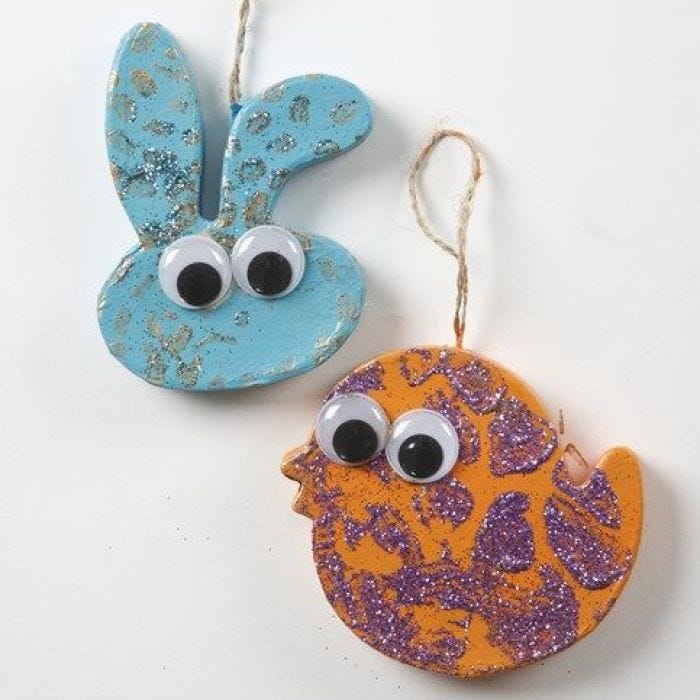 Painted hanging Papier-Mâché Animals with wiggle Eyes & Glitter