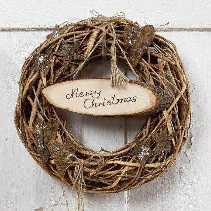 Front Door Garland with a Sign, Bark Decorations and natural Hemp