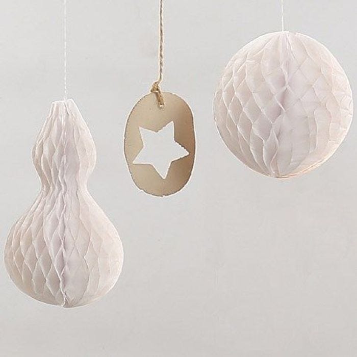 Hanging Decorations made from white Honeycomb Paper