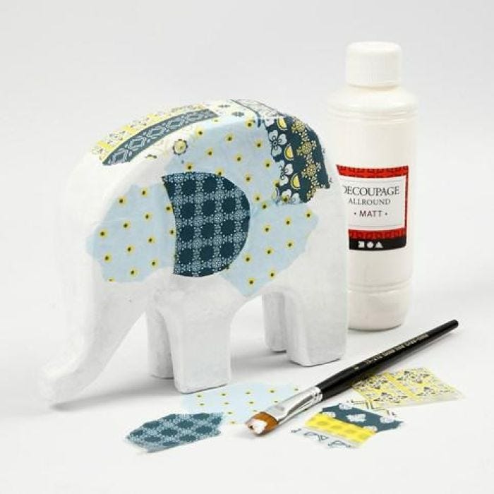 Elefante di cartapesta con carta decoupage