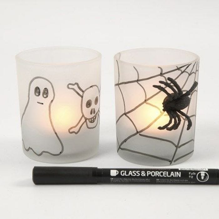 Frosted Candle Holders with a Spider's Web and a Spider