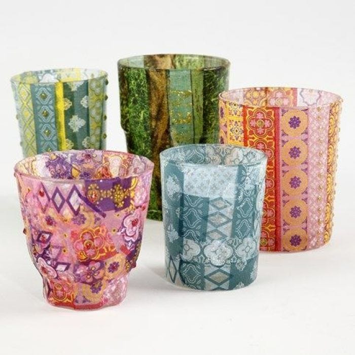 Candle Holders with patterned Decoupage Paper