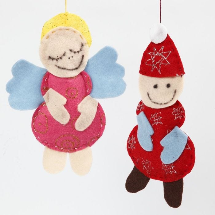 Angelo e Babbo Natale in feltro con glitter