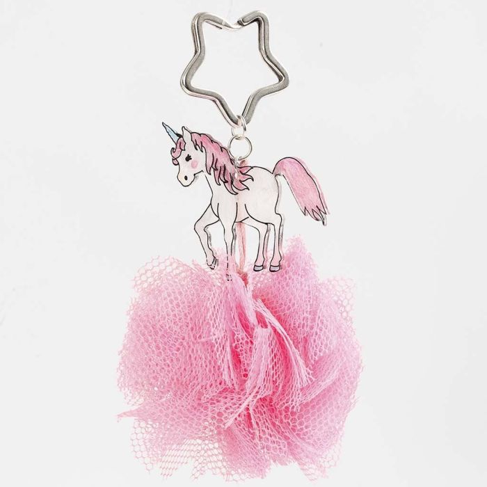 Portachiavi unicorno con pom-pom di tulle