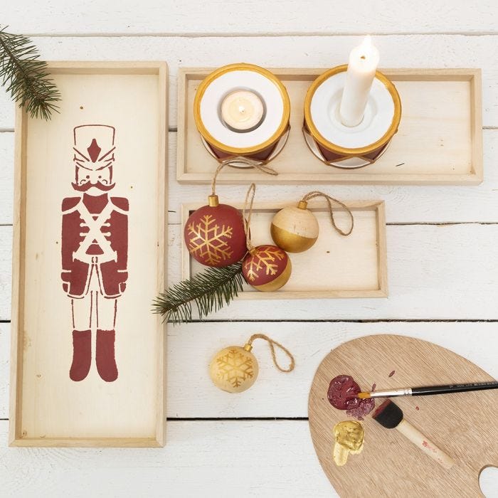 A Tray with a Nutcracker stencilled Design