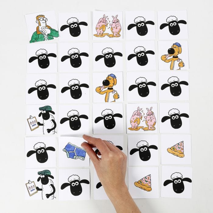 Shawn the Sheep gioco di memoria decorato con pennarelli