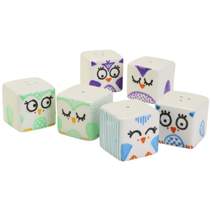 Adorabili set sale e pepe decorati con gufi 