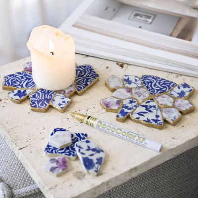 Sottobicchiere realizzato con la tecnica kintsugi