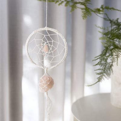 Acchiappasogni con cristalli di quarzo rosa