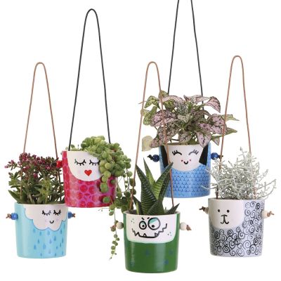 Divertenti vasi da fiori sospesi con facce 