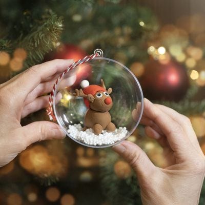 Palline di Natale con renna in Silk Clay®