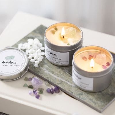 Candele in cera di soia con cristalli 