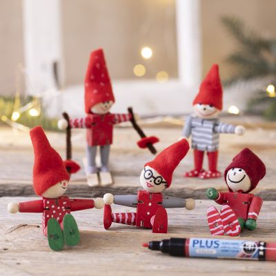 Elfi in legno con testa e arti snodati