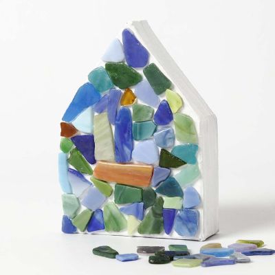 A painted Papier-Mâché House with Glass Mosaic