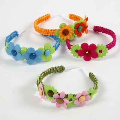 Fascia per capelli con fiori di feltro e cabochons