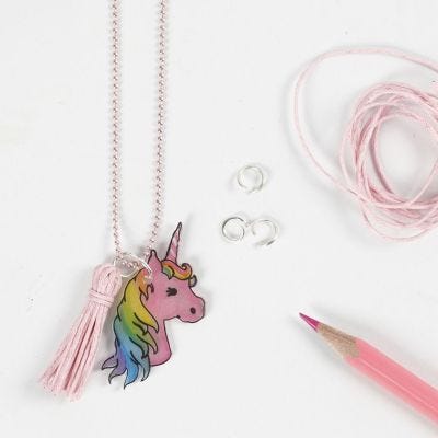 Collana unicorno in plastica restringibile con fantasie pre-stampate