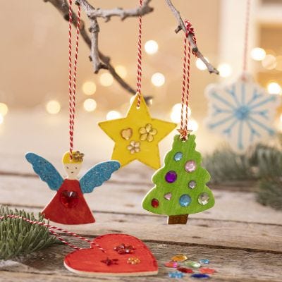 Decori natalizi pendenti in legno con strass