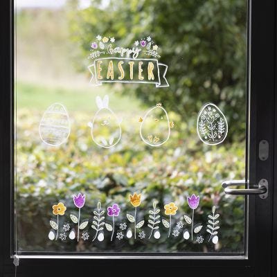 Decorazioni di Pasqua per finestre con pennarelli a gesso 