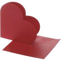 Cartoncini a forma di cuore, dim. cartoncino 12,5x12,5 cm, dim. busta 13,5x13,5 cm, rosso, 10 set/ 1 conf.