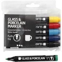 Penna per vetro e porcellana, ampiezza tratto 1-3 mm, semi opaco, colori standard, 6 pz/ 1 conf.