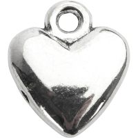 Pendente a forma di cuore, misura 13x15 mm, placcato argento, 10 pz/ 1 conf.