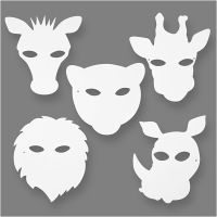 Maschere da animali della giungla, H: 22,5-25 cm, L: 20,5-22,5 cm, 230 g, bianco, 16 pz/ 1 conf.