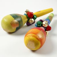 Painted Wooden Maracas decorated with Bells