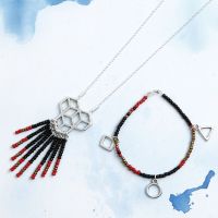 Matching Bracelet and Necklace with Rocaille Seed Beads and Pendants