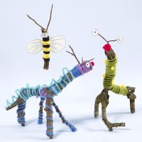 Animali e insetti realizzati con ramoscelli, bastoncini, lana e Sticky Base