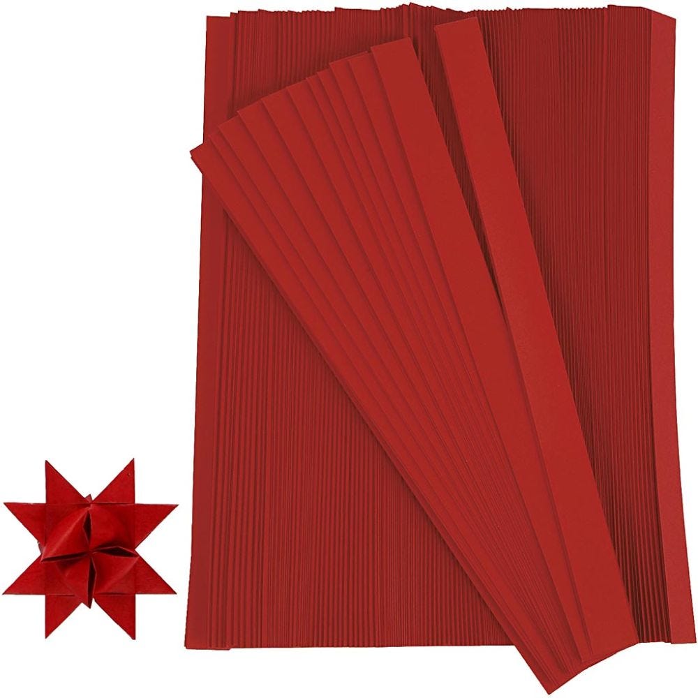 Scrisce di carta per stelle Froebel, L: 45 cm, L: 10 mm, diam 4,5 cm, rosso, 500 strisce/ 1 conf.