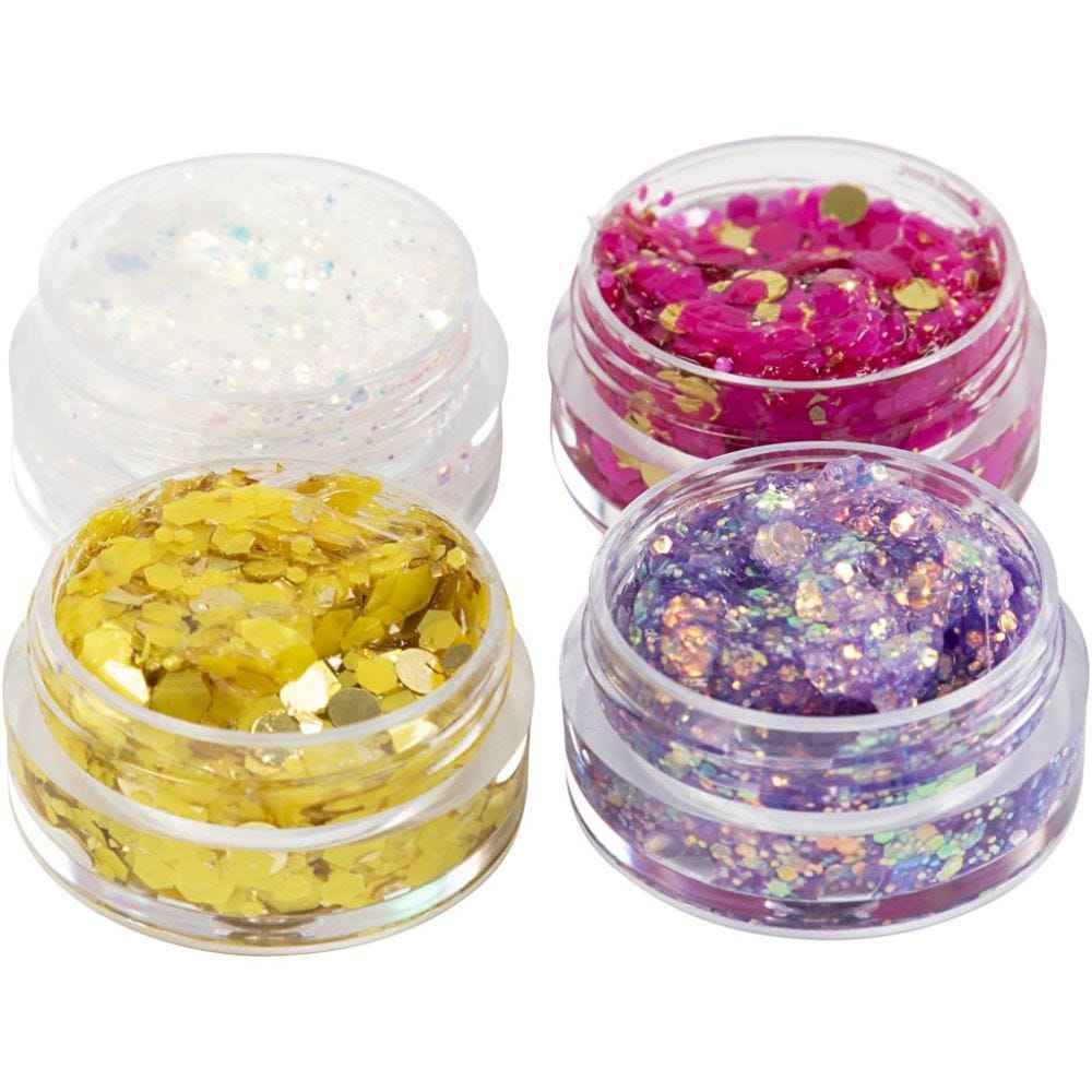 Glitter Clay, blu pastello, oro, rosa, bianco, 4x5 ml/ 1 conf.