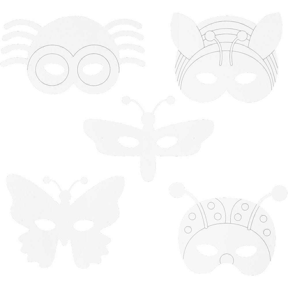Maschere da insetti, H: 14-17 cm, L: 19,5-23 cm, 230 g, bianco, 16 pz/ 1 conf.