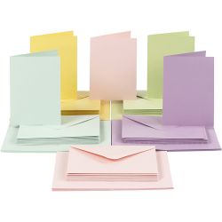 Biglietti e buste, dim. cartoncino 10,5x15 cm, dim. busta 11,5x16,5 cm, 110+220, colori pastello, 50 set/ 1 conf.