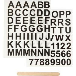 Sticker da Strofinare, lettere e numeri, H: 17 mm, L: 17 mm, foglio 12,2x15,3 cm, nero, 2 fgl./ 1 conf.