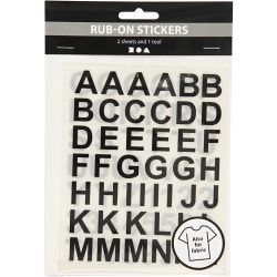 Sticker da Strofinare, lettere e numeri, H: 17 mm, L: 17 mm, foglio 12,2x15,3 cm, nero, 2 fgl./ 1 conf.